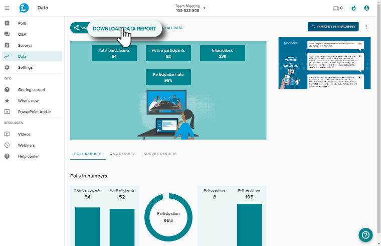 Vevox data analytics detailed reports